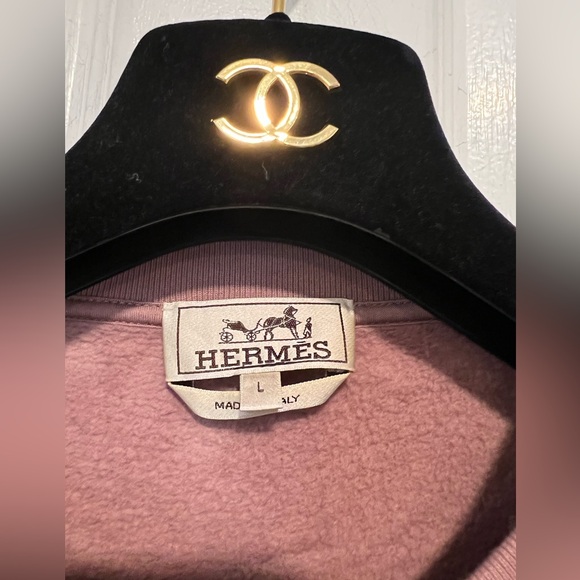 Hermes Sweatshirt with Puzzle Equestre horse lambskin patch size L mauve pink - Picture 4 of 11